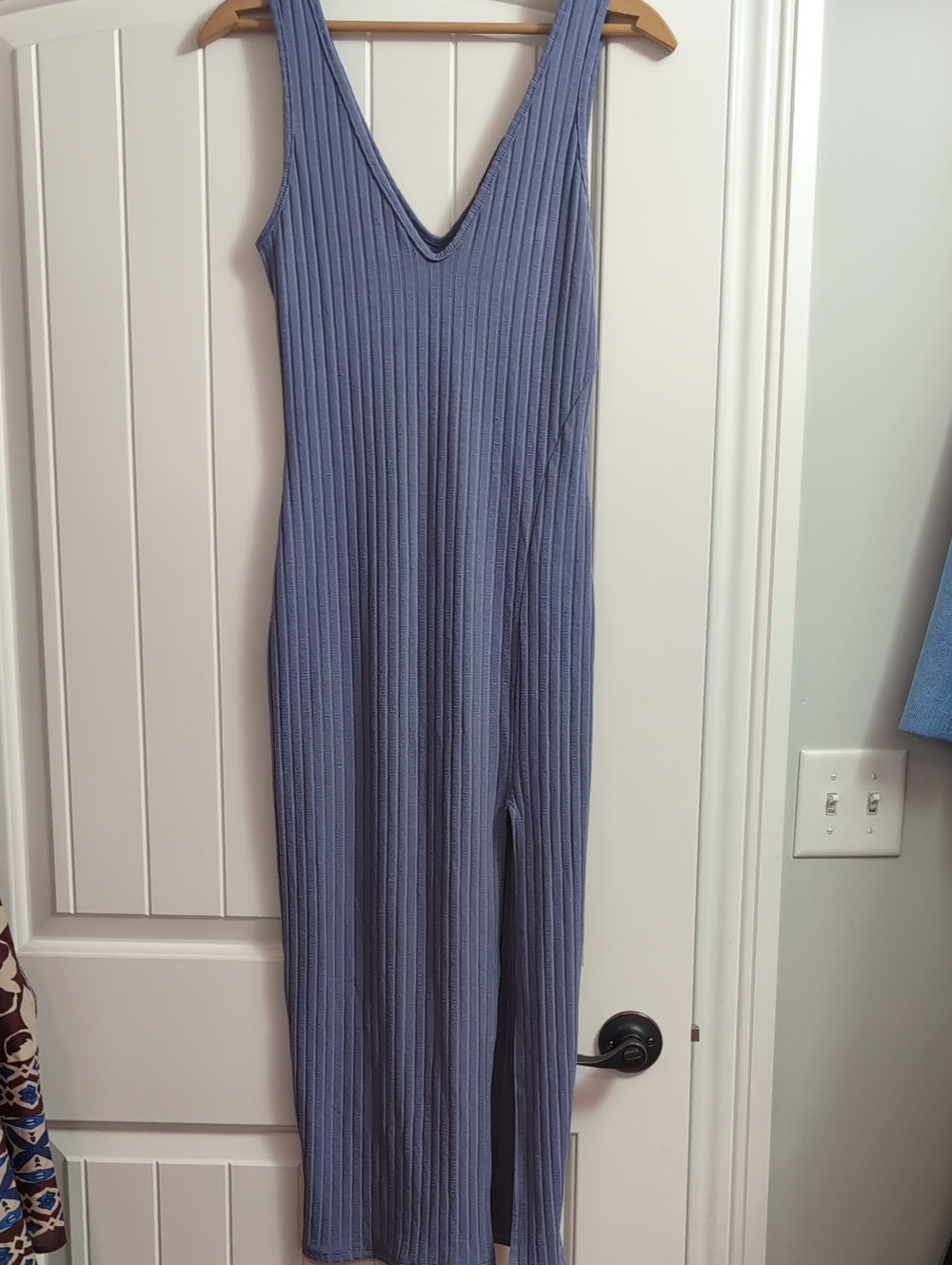 Vici Ribbed V-Neck Midi Dress in Periwinkle